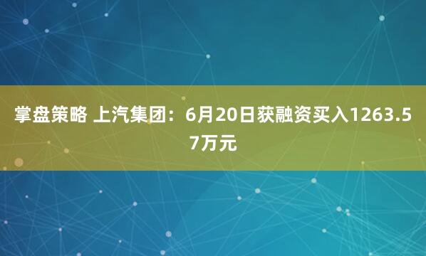 掌盘策略 上汽集团：6月20日获融资买入1263.57万元